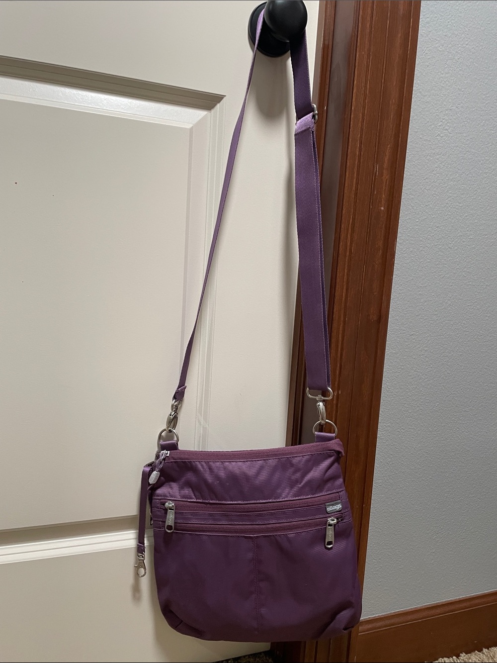 Everyday Purple Crossbody Bag with Multiple Zipper Pockets